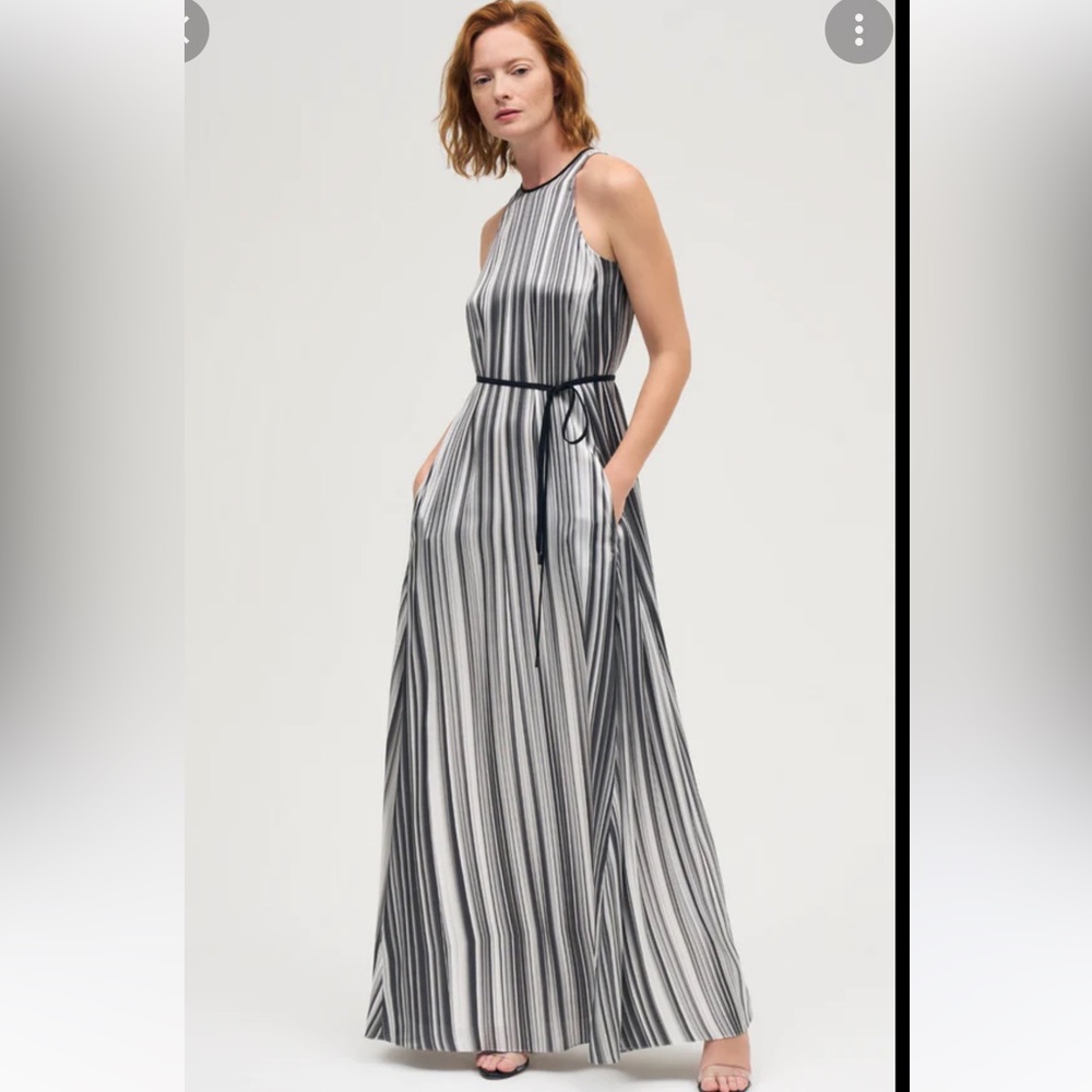 New with tags. Mi Jong Lee silk maxi dress in black/white/grey